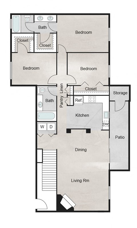 Floor plan for 3 beds, 2 baths, 1345 sqft